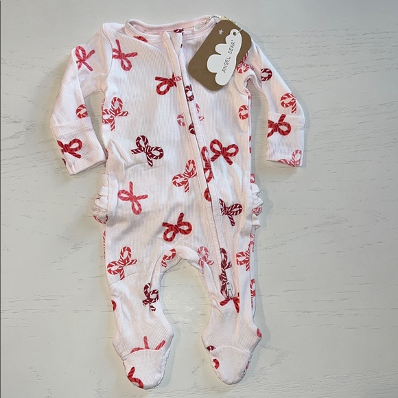 Angel Dear Other - Angel Dear Pink Red Candy Cane Bow Print Footie Newborn 0-3 3-6 months